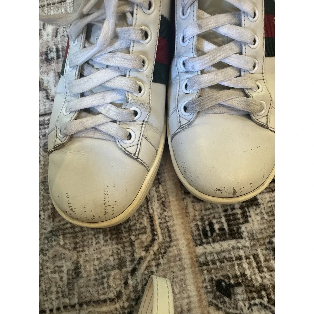 Gucci Ace Green Crocodile White Leather Shoes Sneakers Size 36